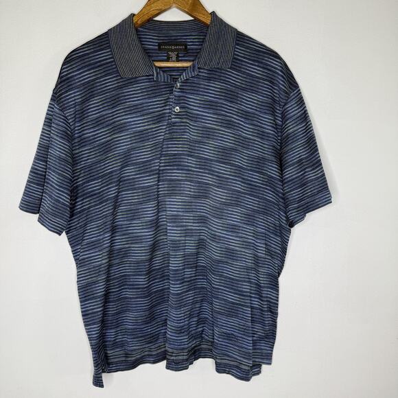 Jhane Barnes Polo Shirt Mens XL Blue Green Striped Short Sleeve Cotton Collar - Picture 1 of 6
